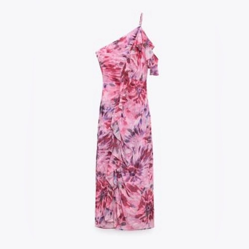 Zara Ruffled Asymmetrical One-Shoulder Dress - Picture 5 of 17